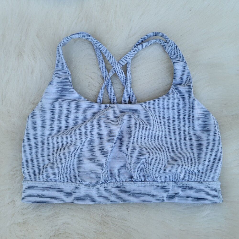 Lululemon Sports Bra Womens 8 Gray Stripe Energy Bra Luxtreme Stretch Wicking